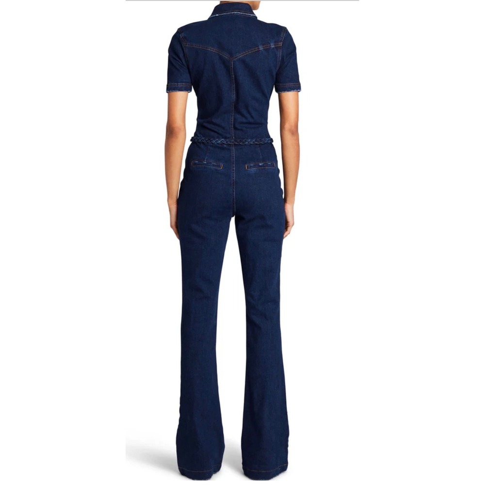 Free People x SER.O.YA Alice Jumpsuit Deep Sea Denim Braided Flare Leg Jumpsuit - Picture 5 of 16